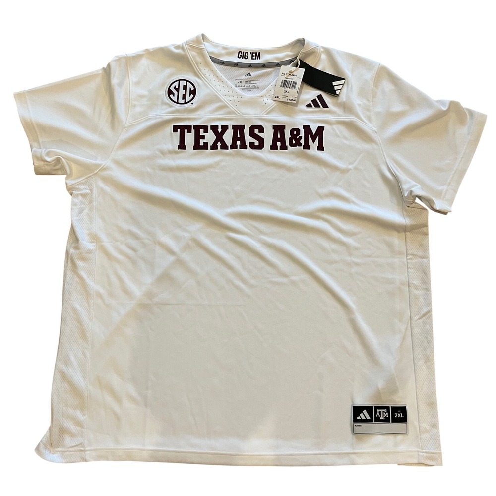 Adidas Texas A&M Aggies Football Jersey White Mens 2XL JM7960 SEC New